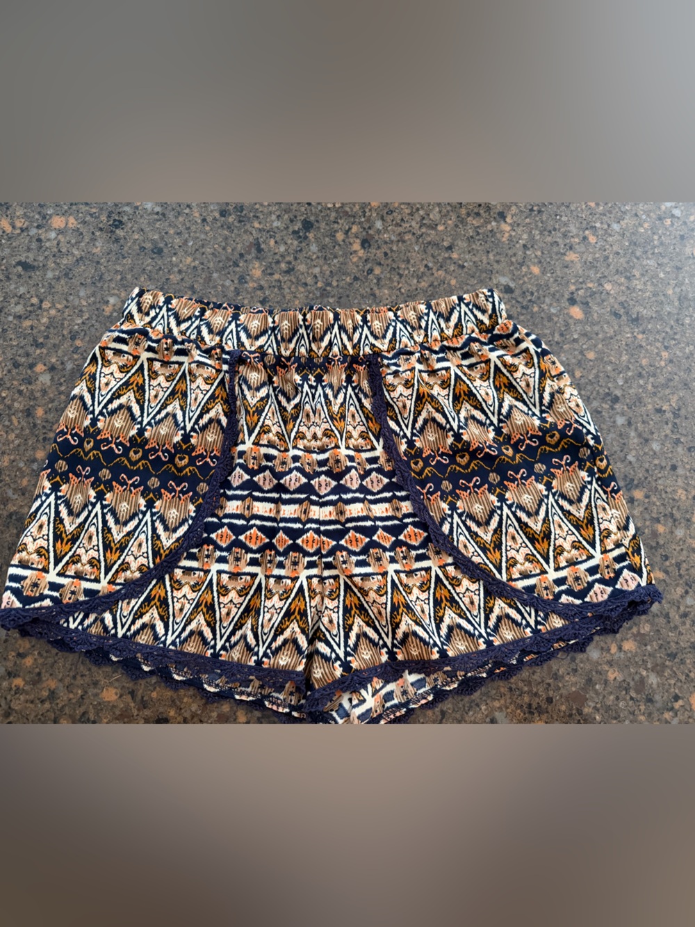 Ci Sono Navy Blue, White & Tan Patterned Women’s Shorts